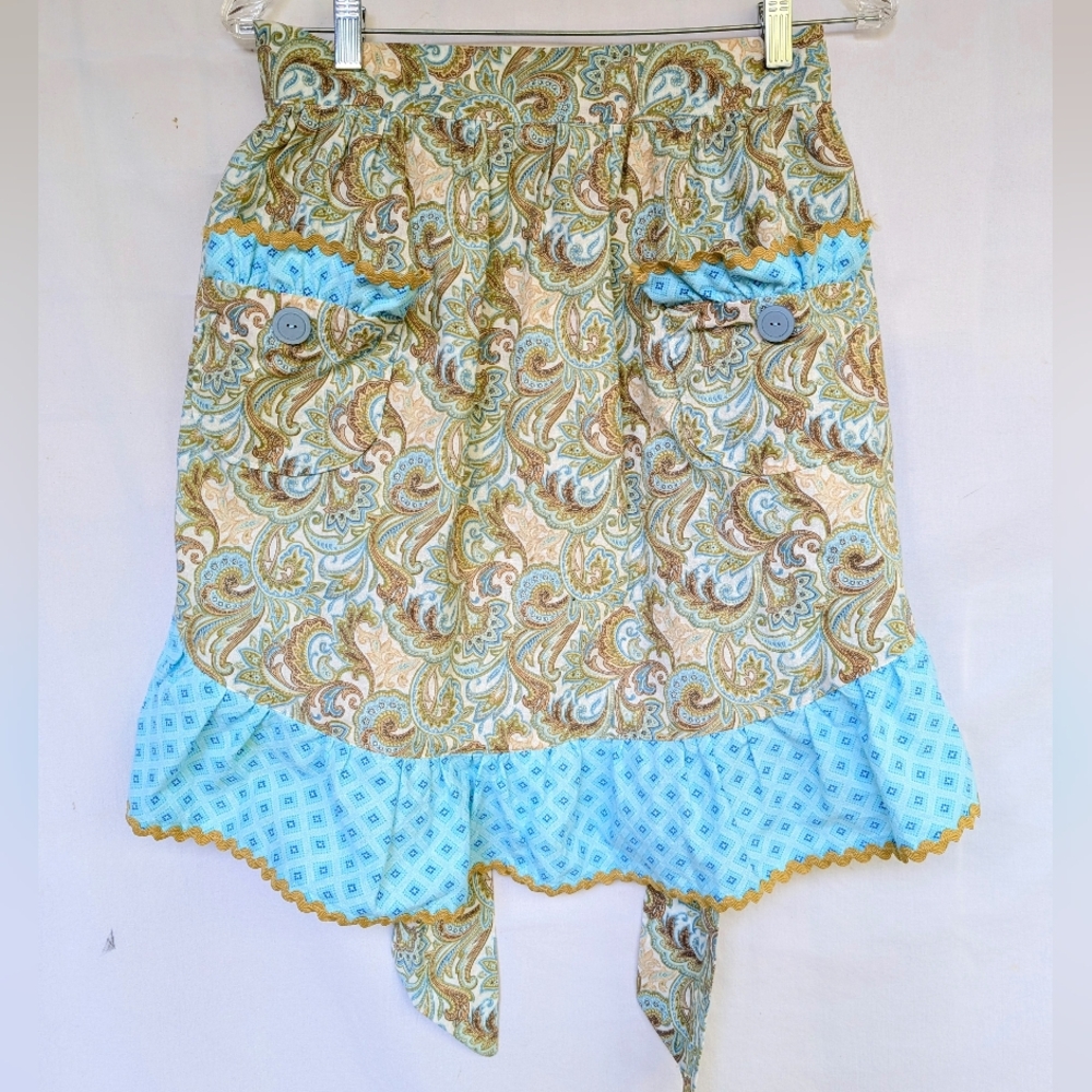 Vtg Paisley Waist Apron With Long Ties